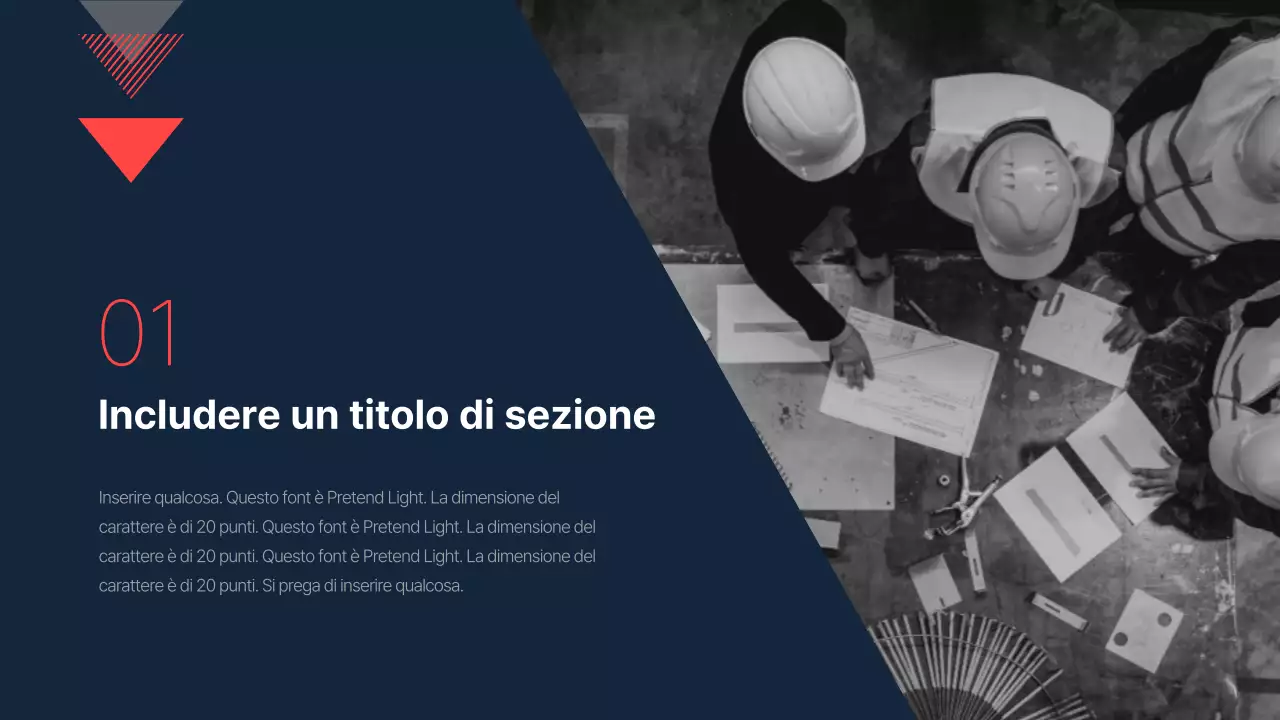 Il brief aziendale di un'impresa di costruzioni per un investimento con un accento di colore navy e rosso pulito