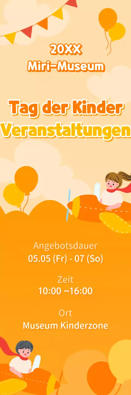 Leuchtend orangefarbenes Veranstaltungsbanner zum Kindertag