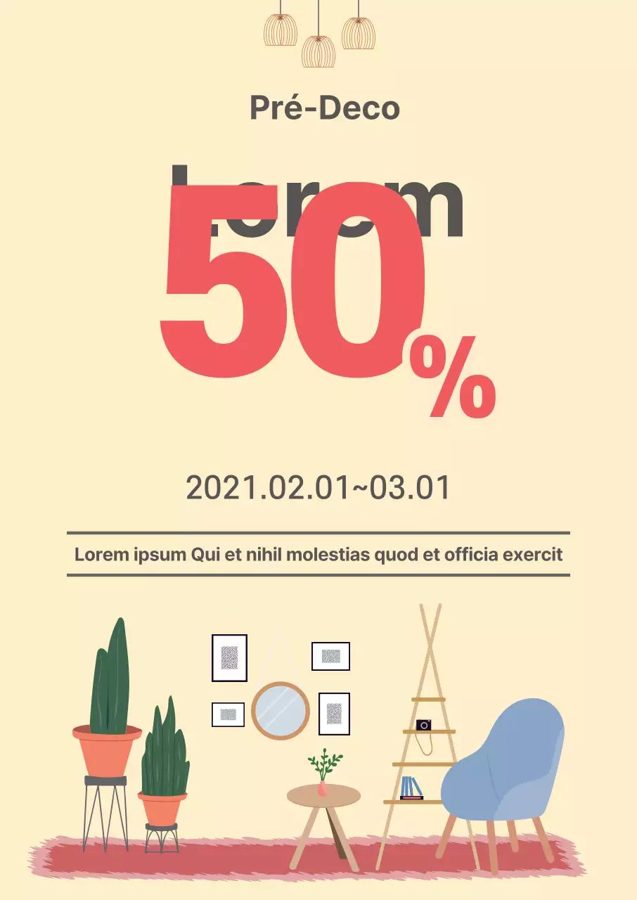 Ilustração laranja Interiores limpos Promover um evento de vendas