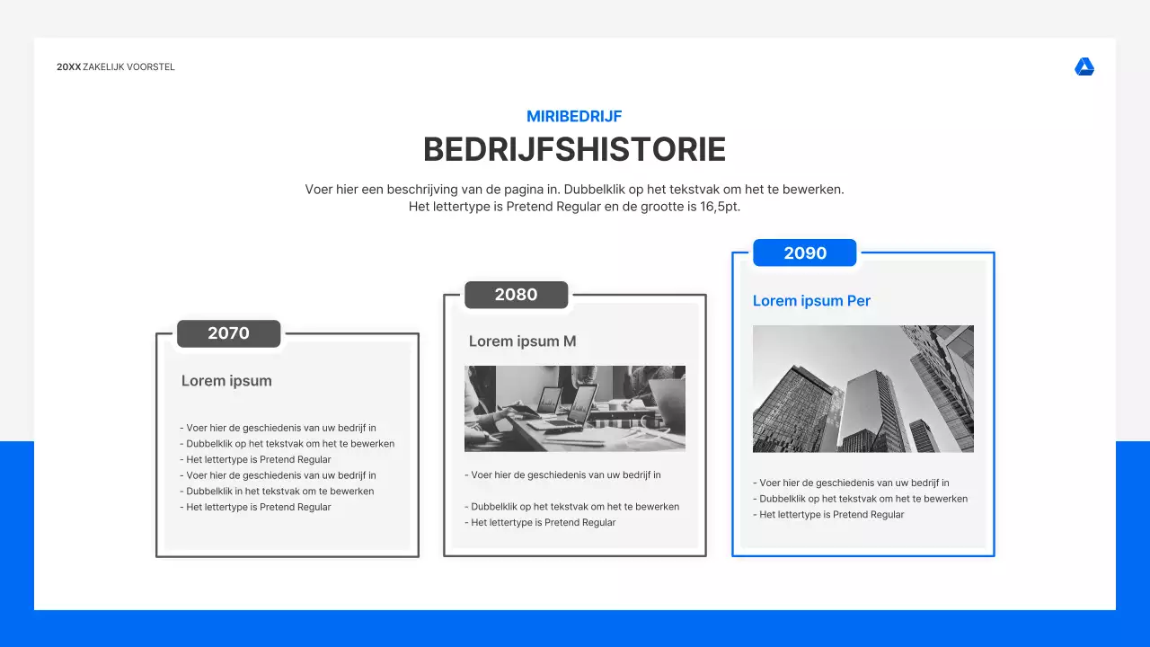Strakke, intuïtieve presentatiekit voor zakelijke voorstellen in blauw en lichtgrijs