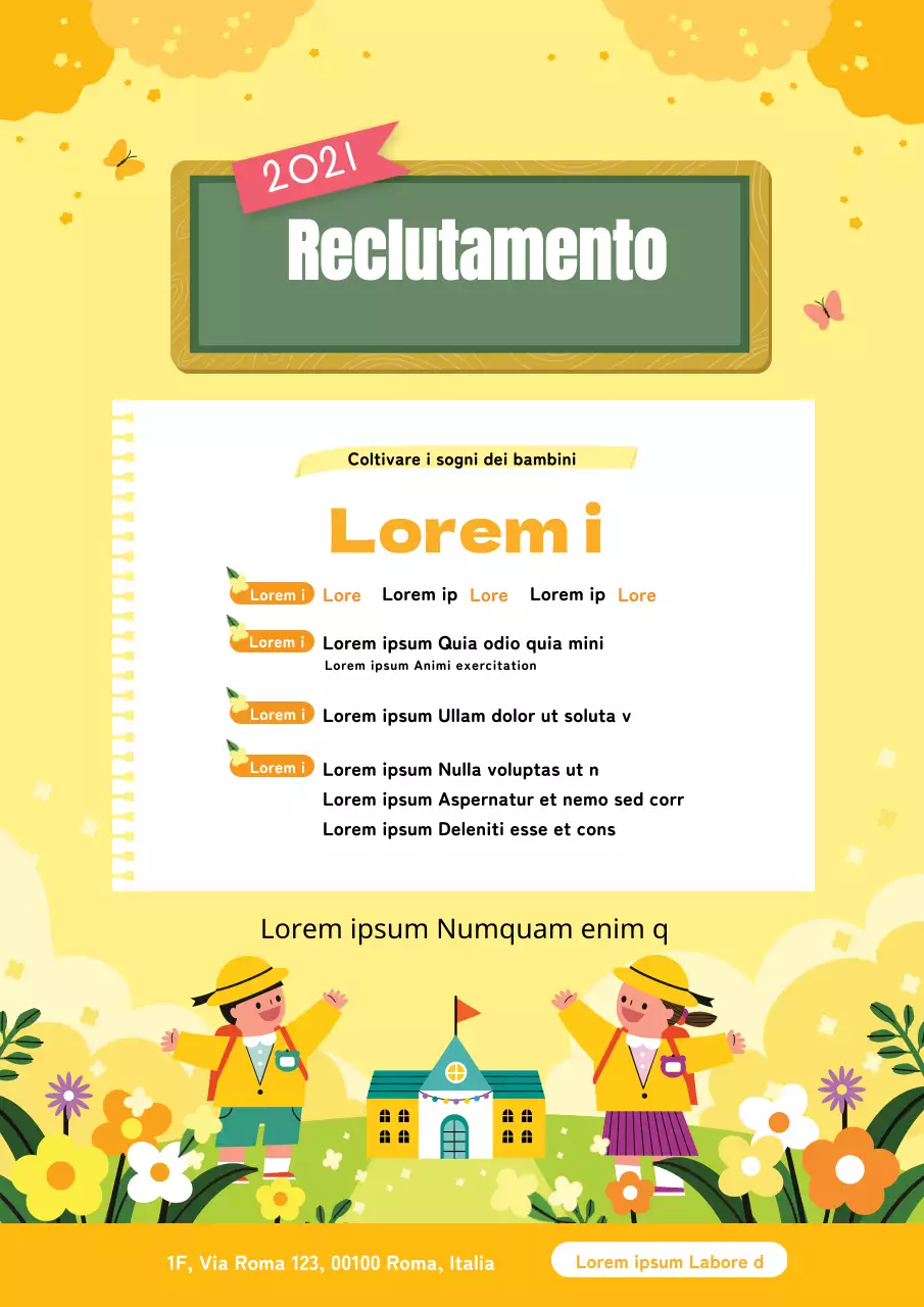 Illustrazione gialla simpatico reclutamento prescolare promozione asilo