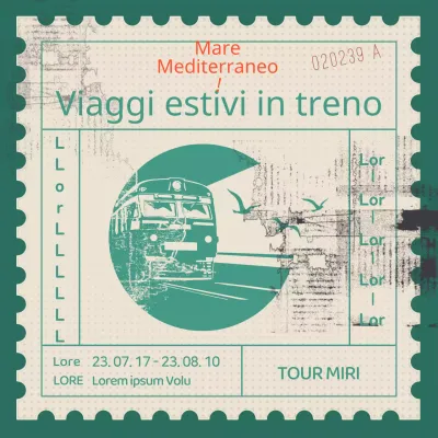 Promuovete i viaggi in treno in modo pulito con il vecchio concetto del francobollo rosso e verde.