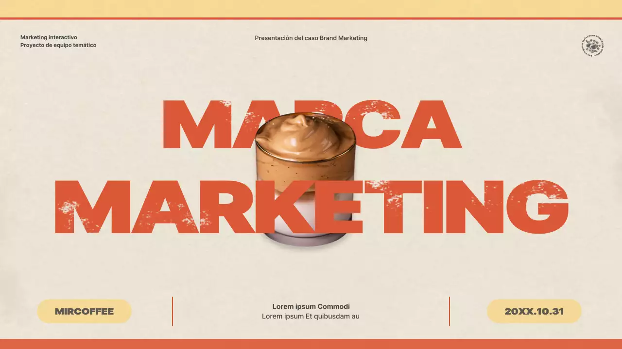 Presentación de un estudio de caso sobre la comercialización de una marca de cafetería con un concepto vintage, multicolor y amarillo
