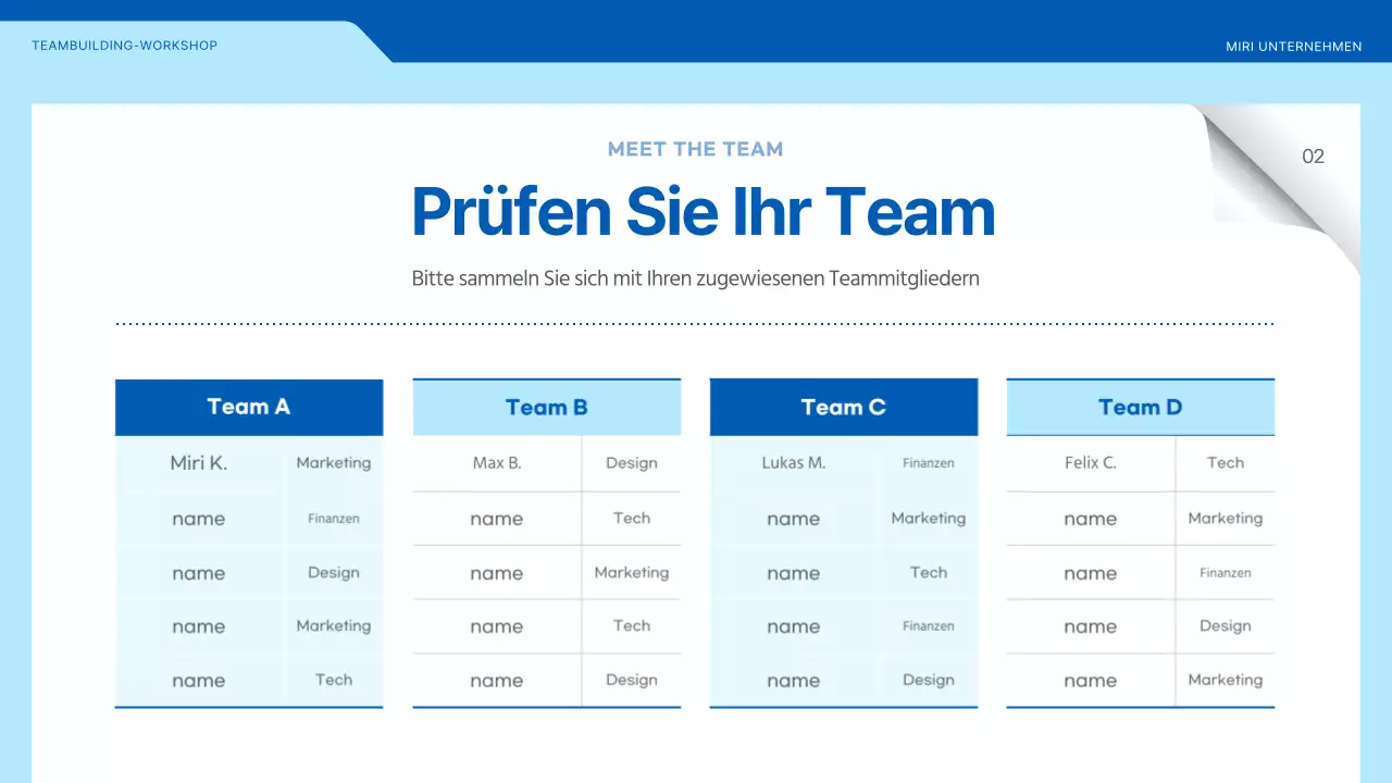 Workshop zur Teambildung mit Illustrationen in Blau und Gelb