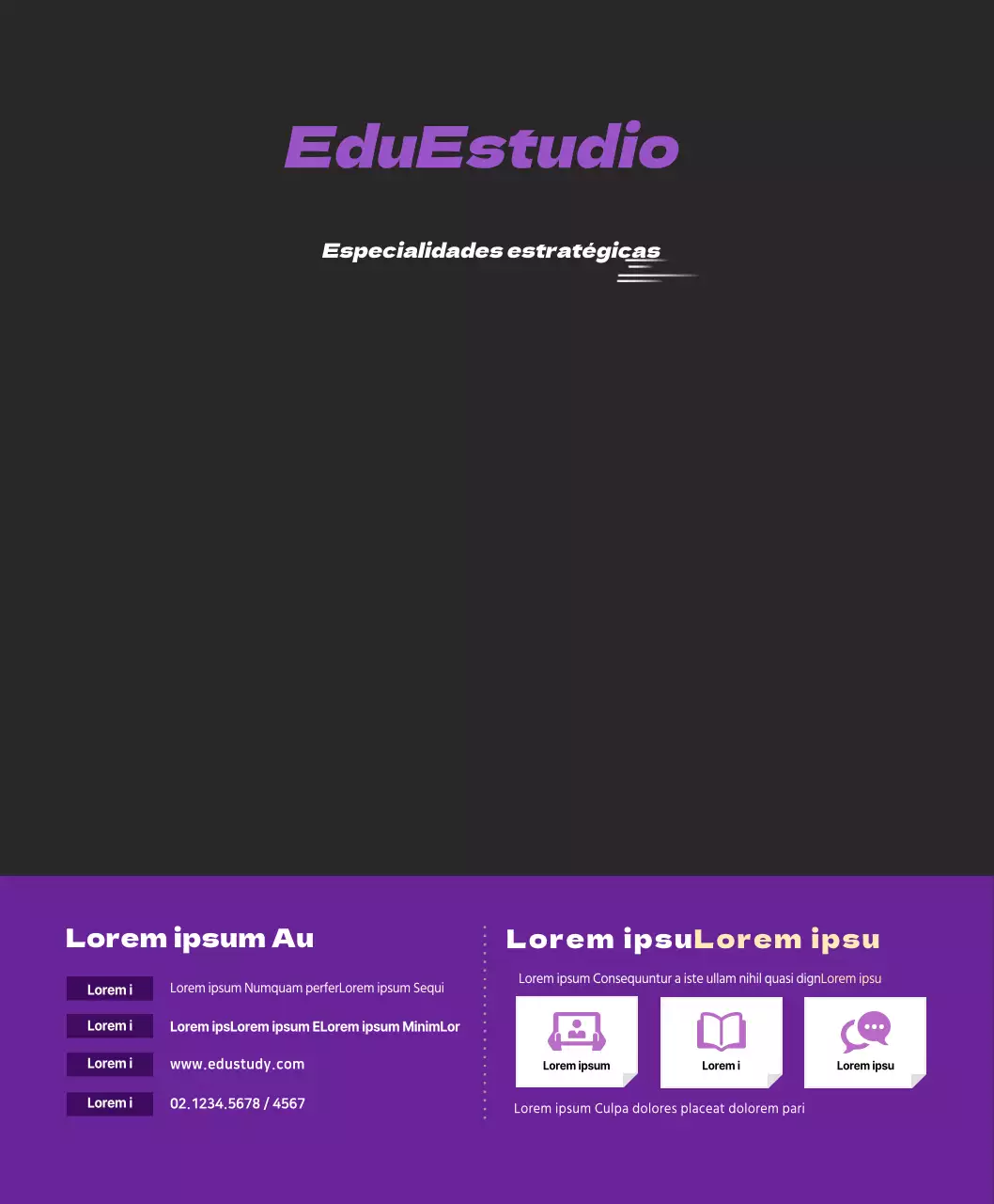 Un sencillo estudio conceptual en morado y negro con fines informativos y promocionales.