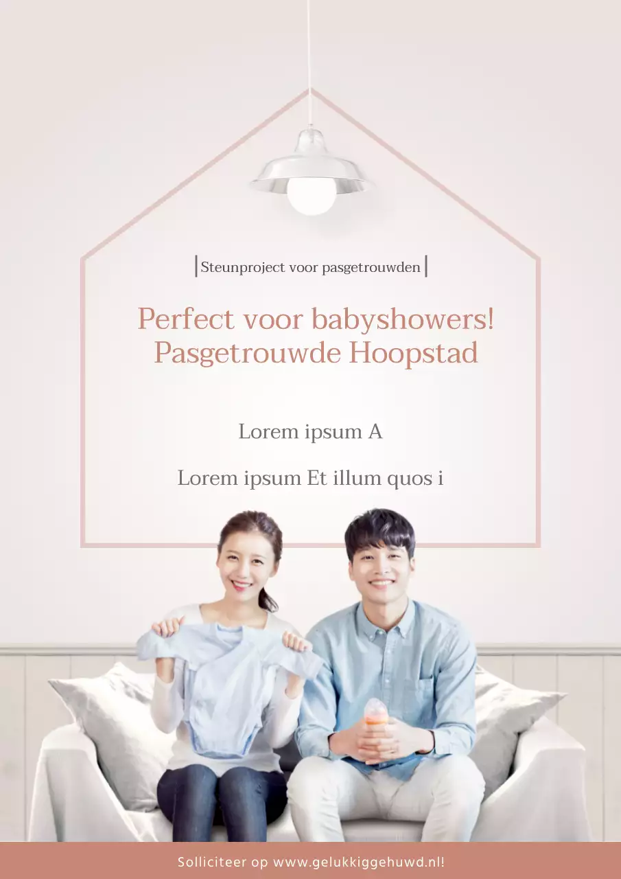 Promoot openbare ondersteuningsdiensten op de pasgetrouwde eenheid met een foto van het pasgetrouwde stel in roze en blauw.