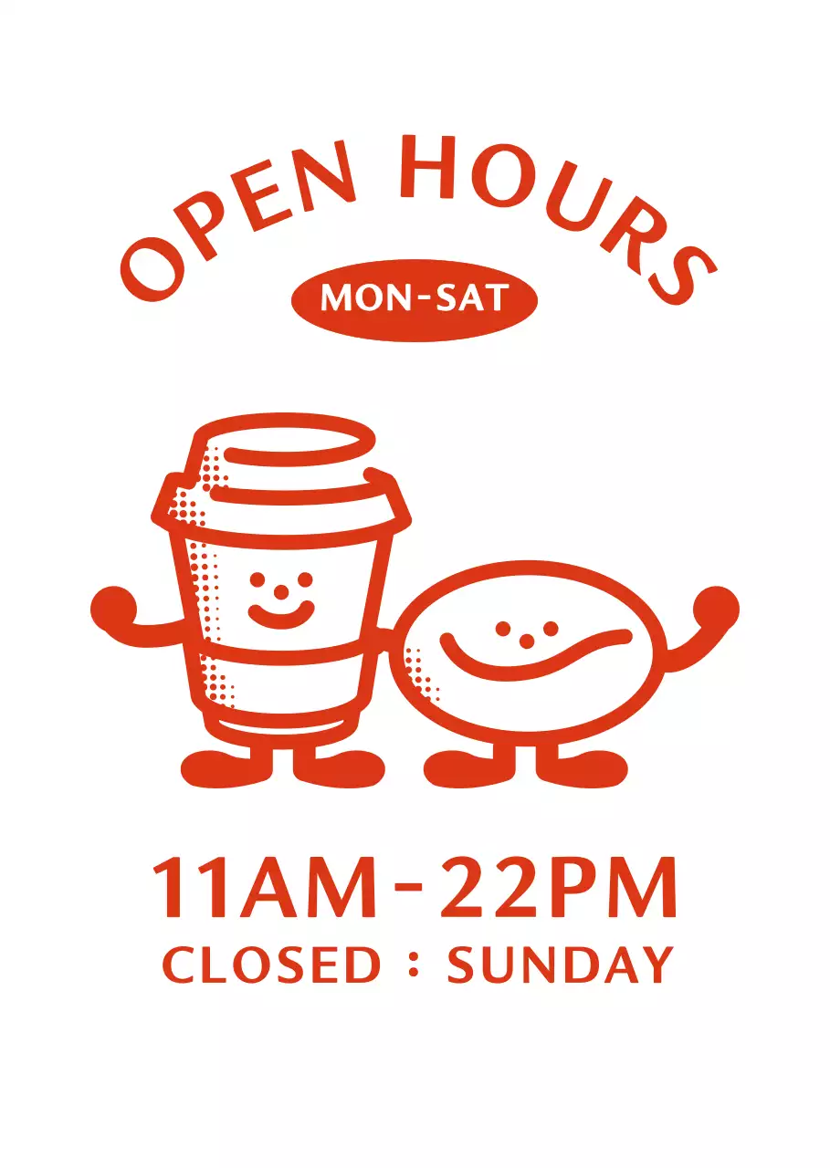 Hình minh họa cà phê và đậu đỏ dễ thương Thông tin thông tin giờ làm việc của quán cà phê 