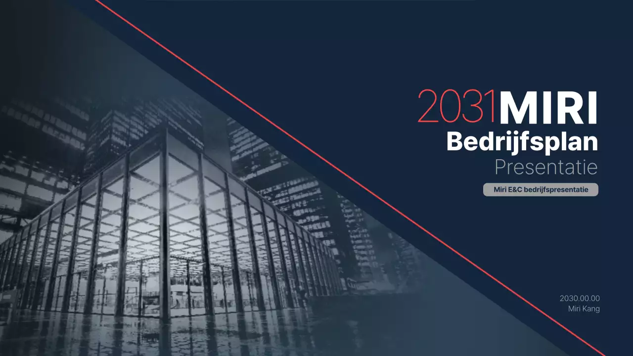 De zakelijke investeringsopdracht van een bouwbedrijf met een strak marineblauw en rood accentkleurenschema