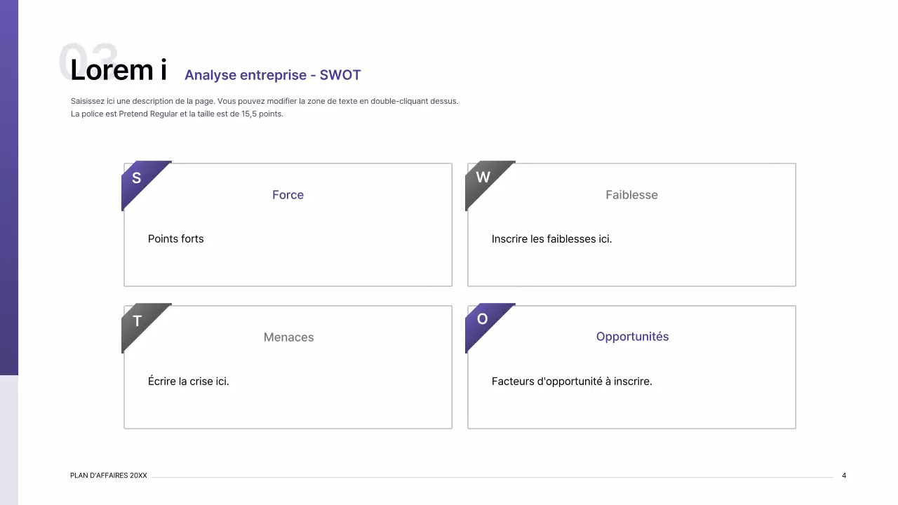 Kit de présentation d'un plan d'affaires avec un concept d'index en dégradé violet