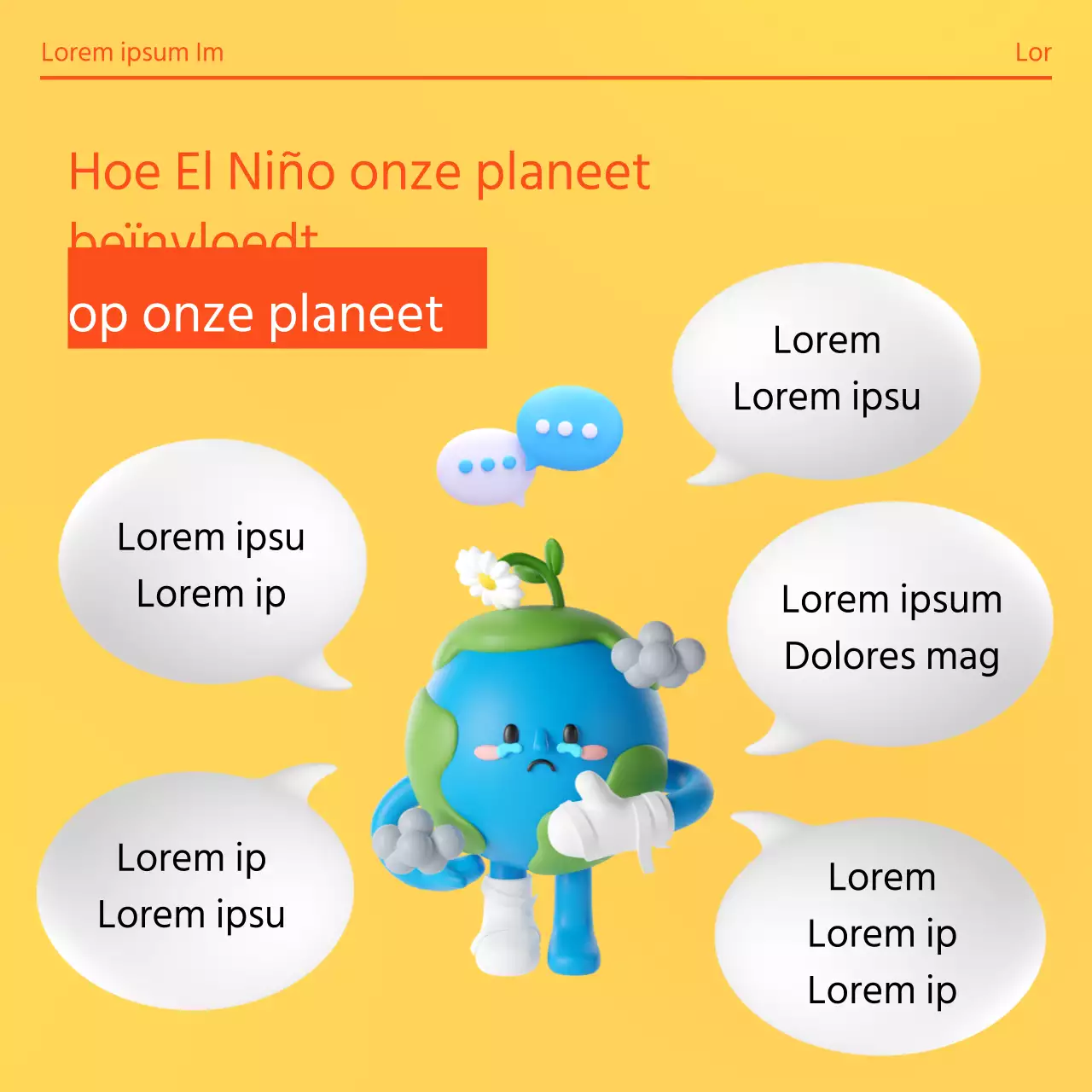 Verhaal over klimaatverandering met oranje en gele gradiëntachtergrond en 3D-illustraties