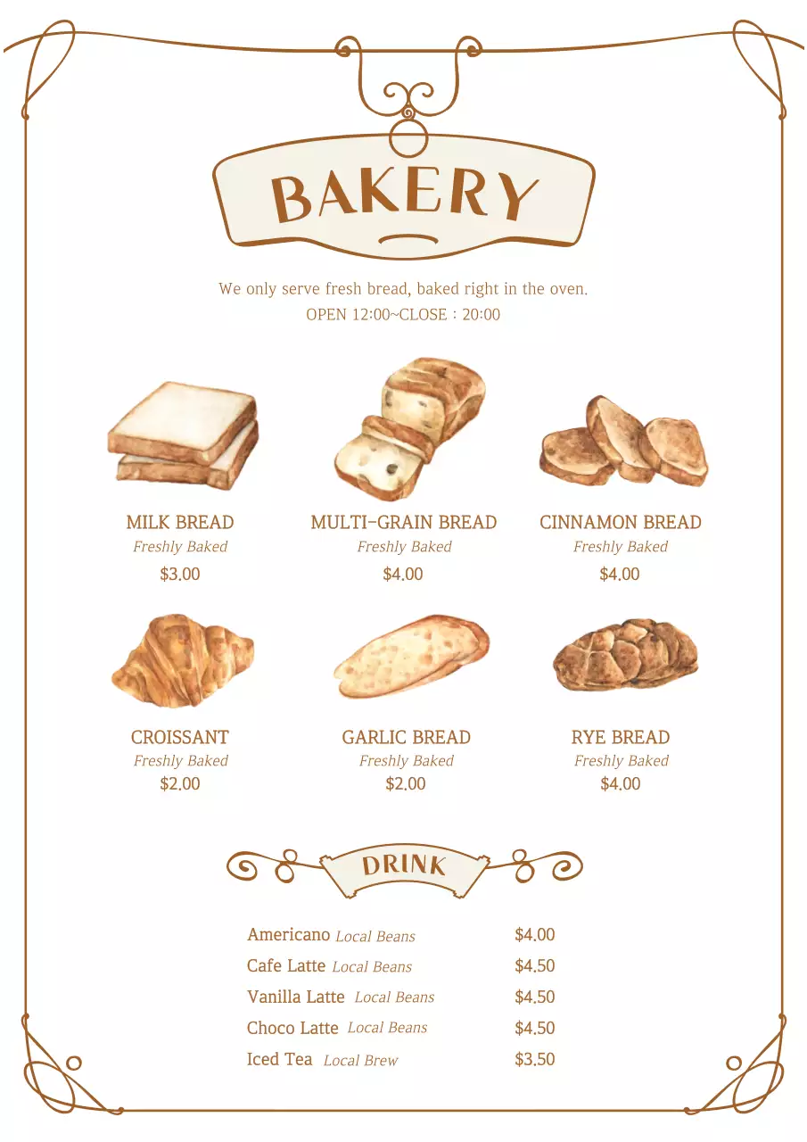 Beige Vintage Bakery Menu Poster