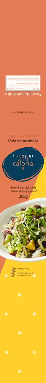 Etiqueta naranja amarilla de información alimentaria sobre ensaladas