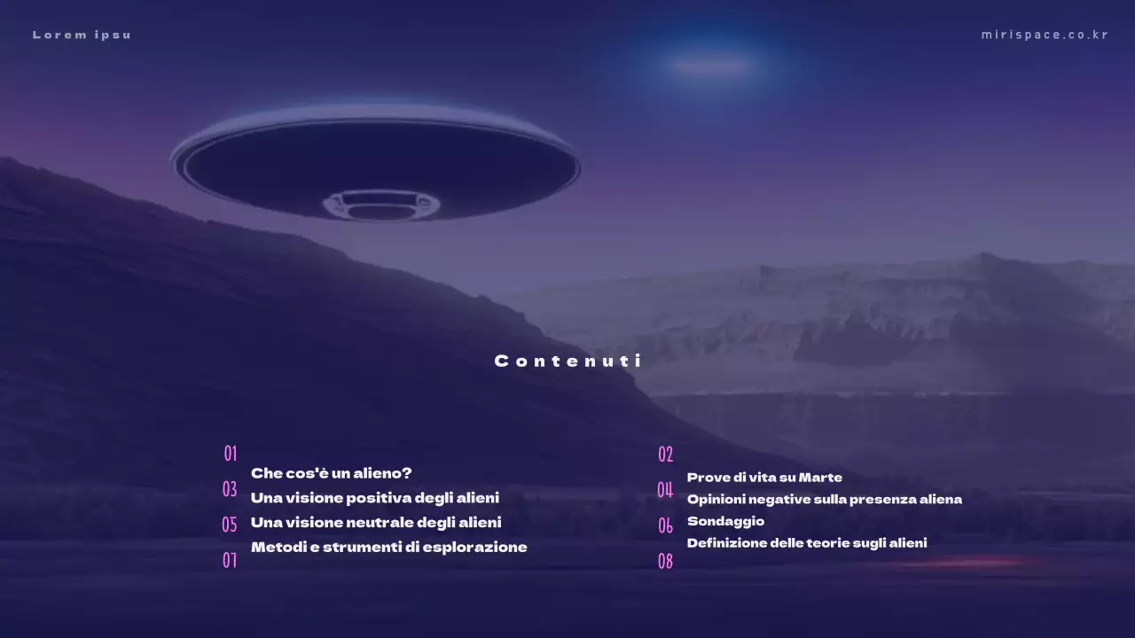 Materiale didattico con foto di alieni su sfondo blu