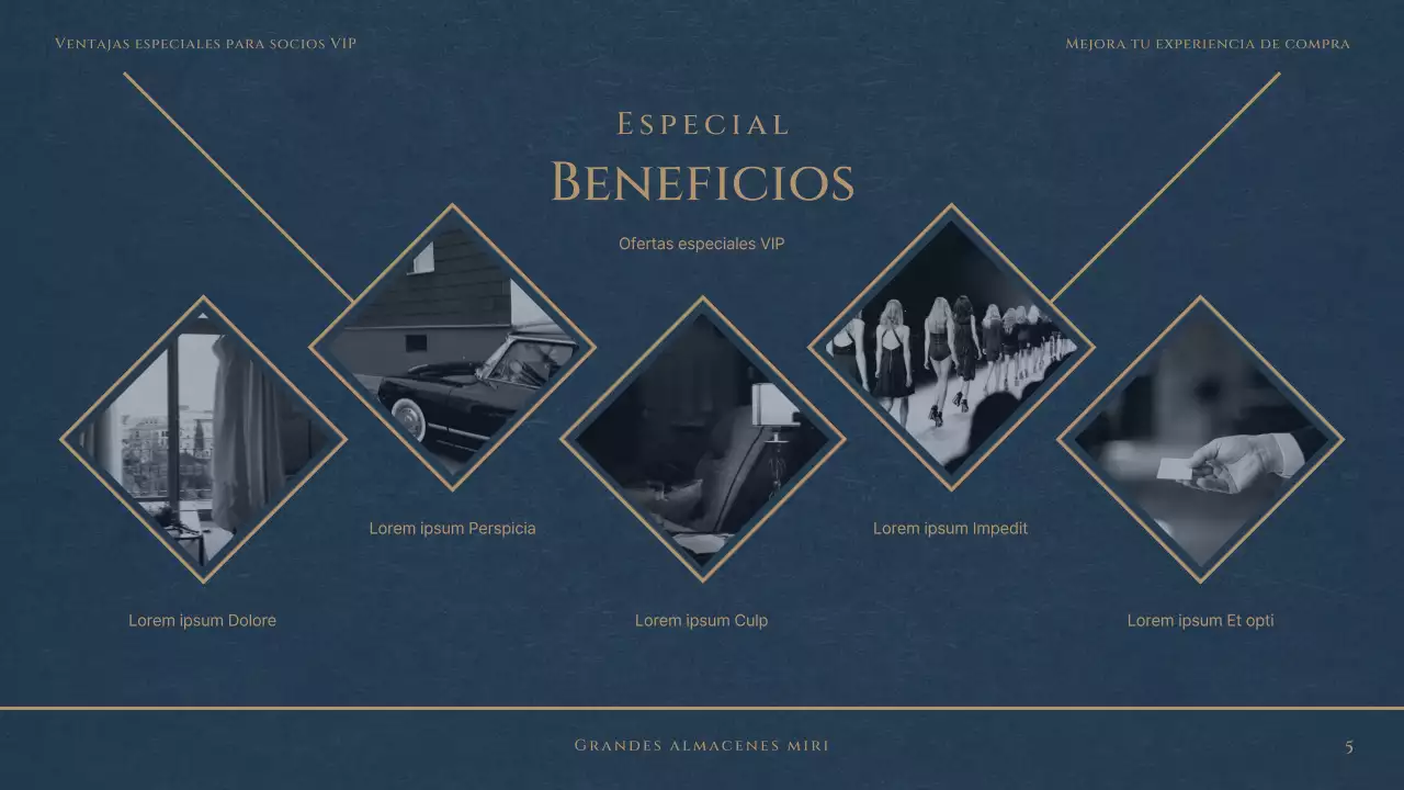 Un lujoso club VIP de grandes almacenes en rojo y azul marino