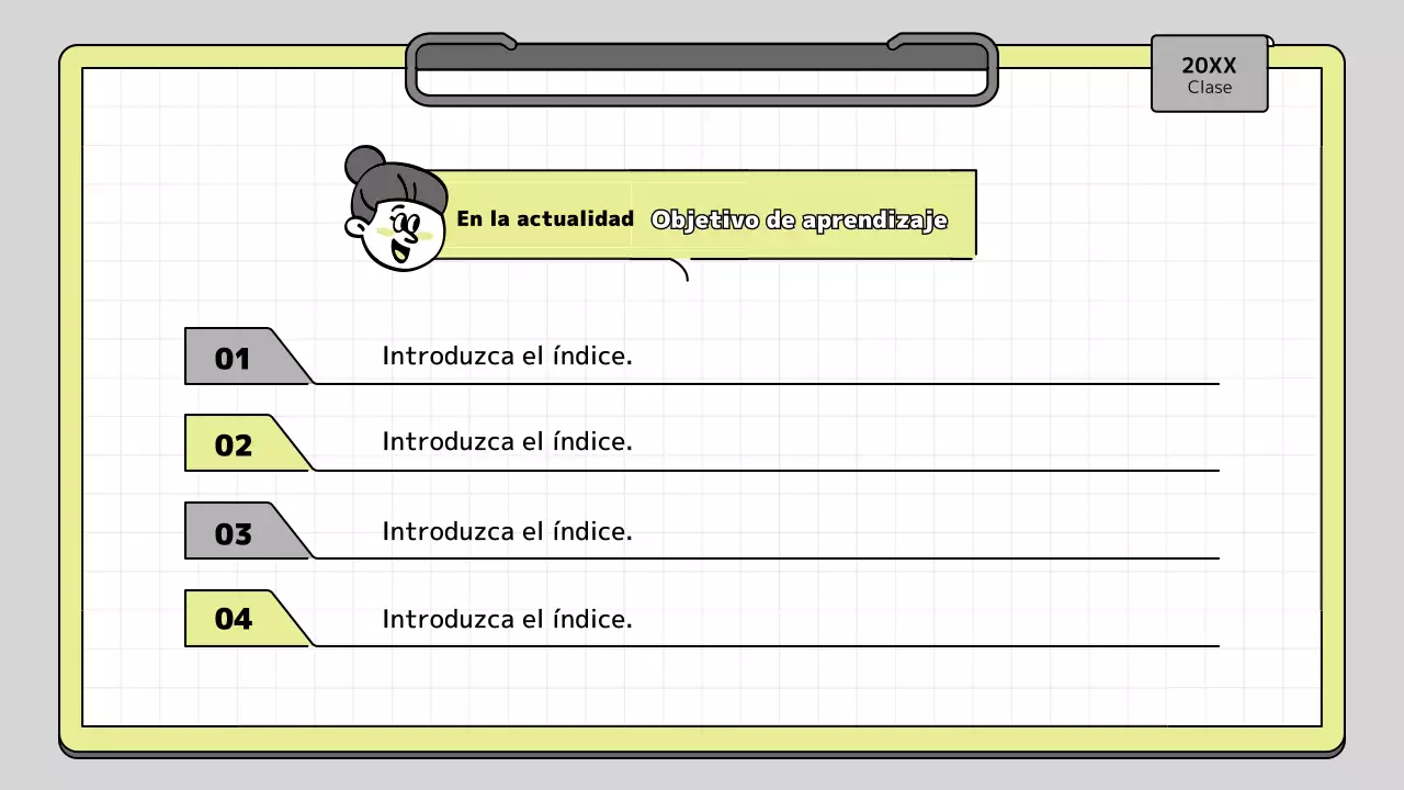 Kit de presentación educativa con concepto de portapapeles en cal y blanco