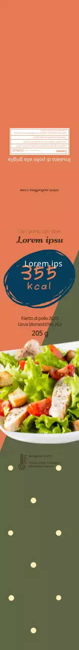 Etichetta informativa sugli alimenti con foto arancione turchese