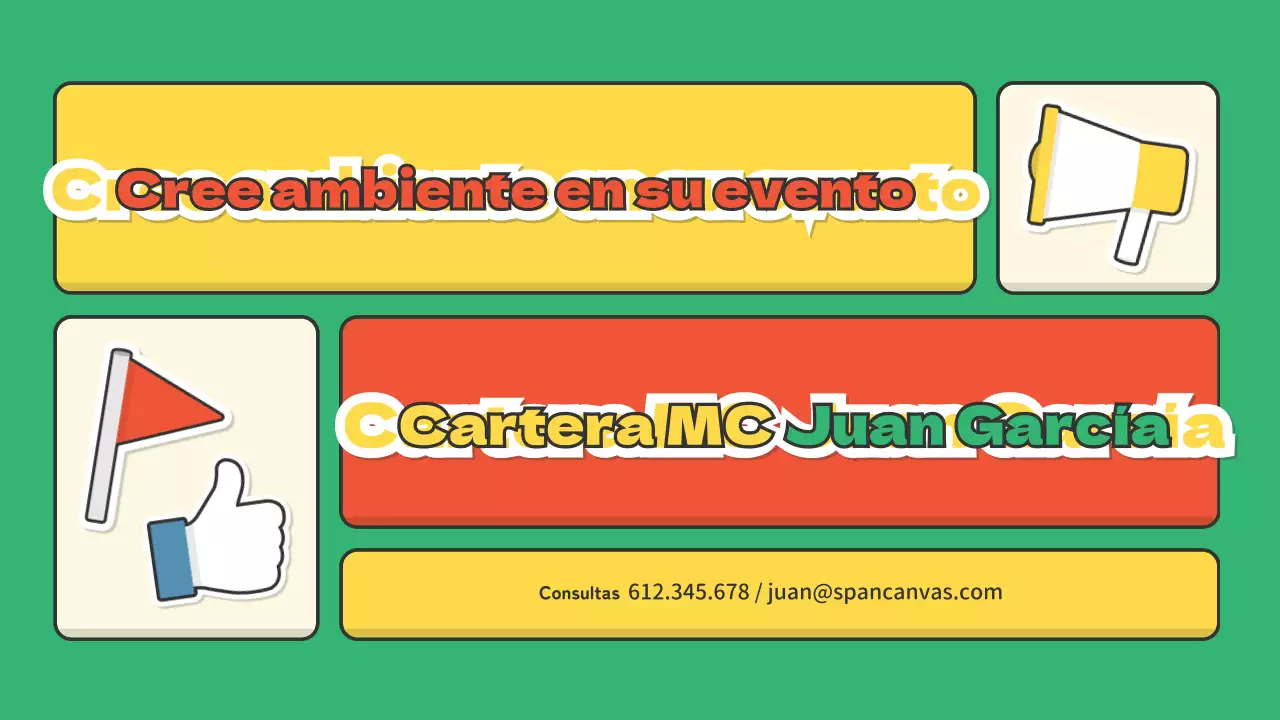 Un portafolio para artistas de la industria del espectáculo con un simpático concepto de pegatinas rojas y verdes