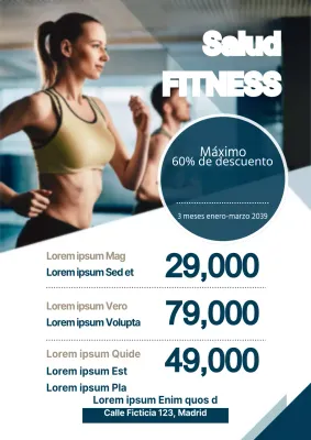 Folleto sencillo de descuento para eventos de fitness en azul marino y blanco