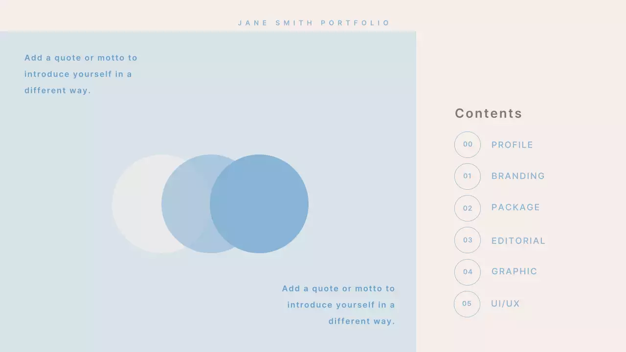 Modern designer portfolio in beige and light blue