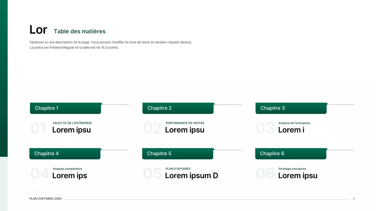 Kit de présentation d'un plan d'affaires avec un concept d'index dégradé en vert