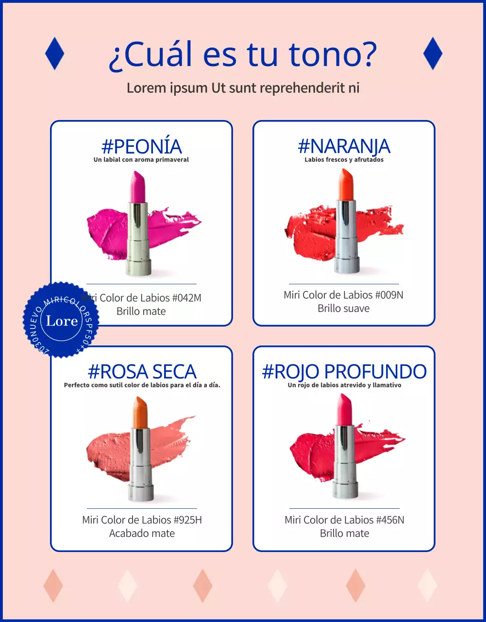 Promover barras de labios vibrantes con toques de color rosa-naranja