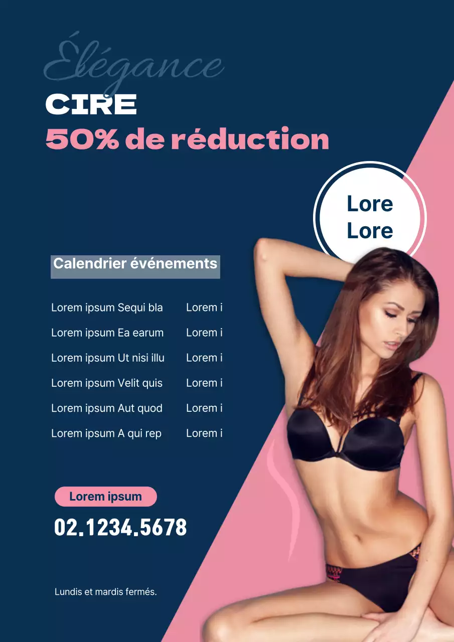 Remises sur l'épilation à la cire avec des photos de filles en bikini bleu marine et rose