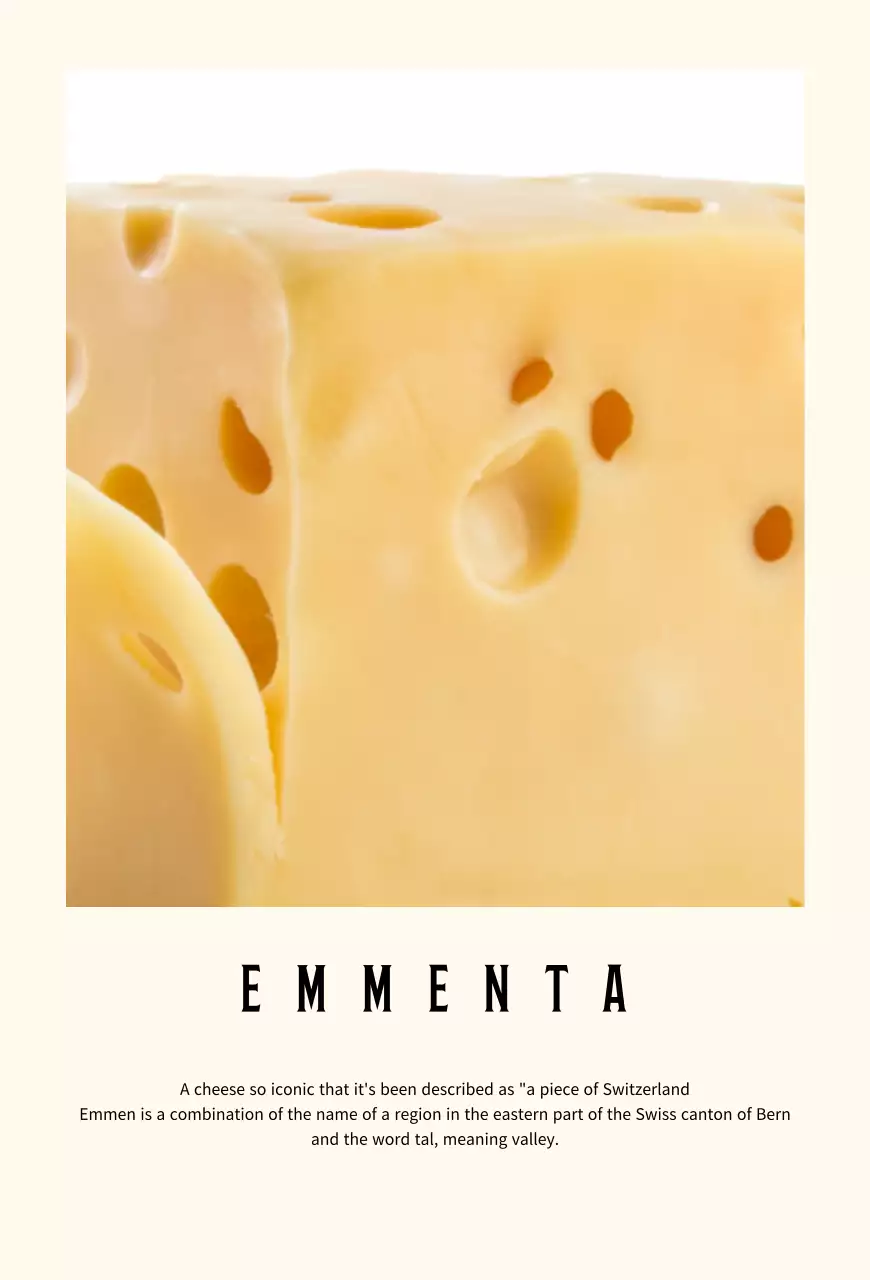 Descrição da marca de queijo num fundo pastel simples