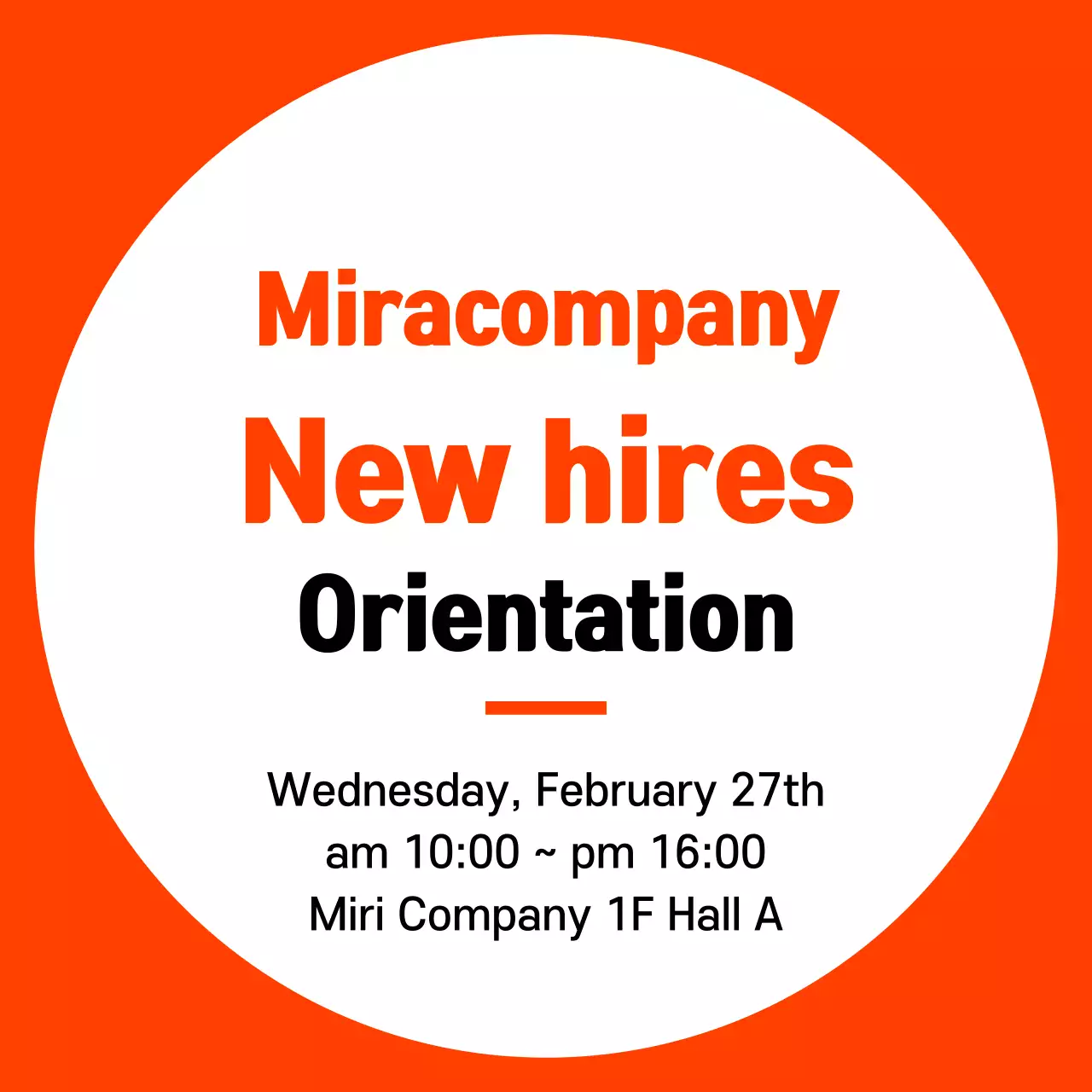 Gaya bingkai sederhana berwarna oranye dan hitam untuk informasi orientasi karyawan baru