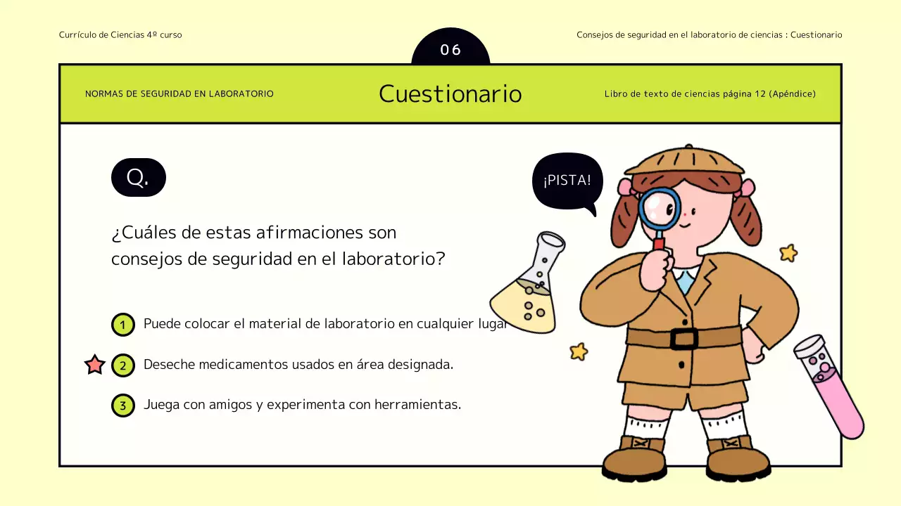 Simpáticos consejos de seguridad para laboratorios científicos en chartreuse y amarillo