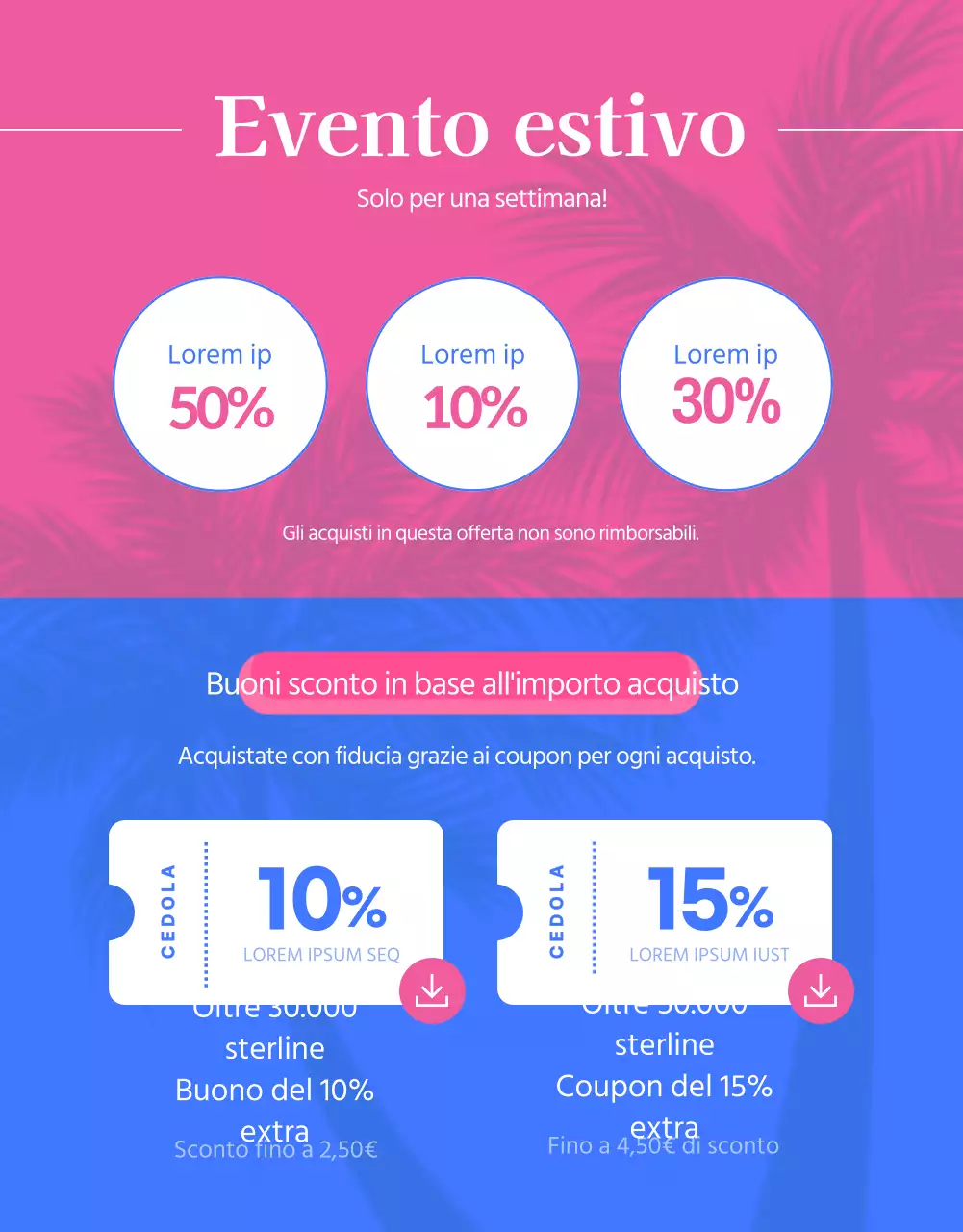 Promuovete i vostri grandi saldi estivi con i toni del blu e del rosa