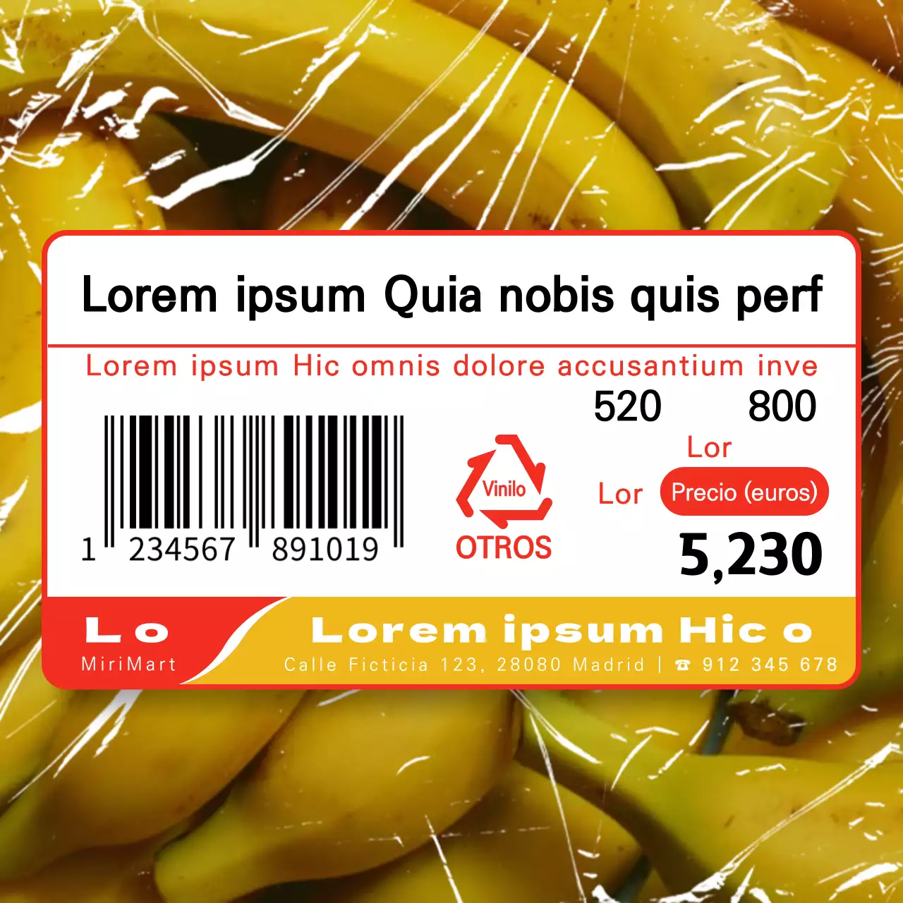 Etiqueta adhesiva de precio de supermercado en rojo y amarillo Banana Squeeze