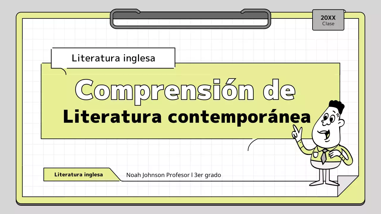 Kit de presentación educativa con concepto de portapapeles en cal y blanco