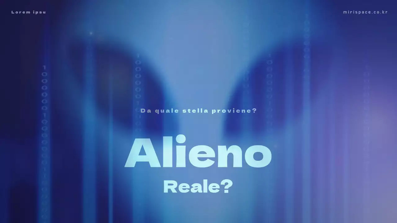 Materiale didattico con foto di alieni su sfondo blu