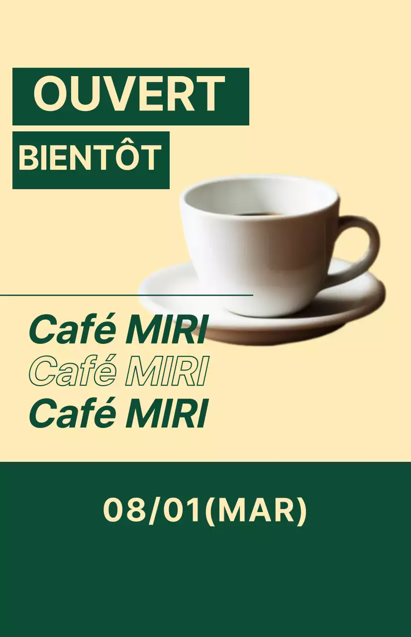 Drapeau pour les fenêtres à venir avec une icône de café sur un fond jaune clair et vert
