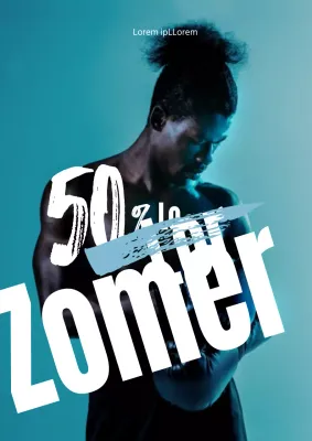 Fitness zomer uitverkoop flyer met blauwe tekst nadruk