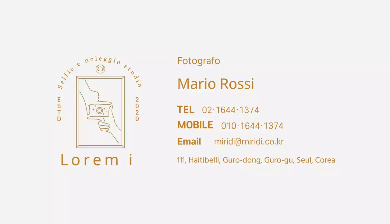 Biglietto da visita studio fotografico grigio beige illustrato