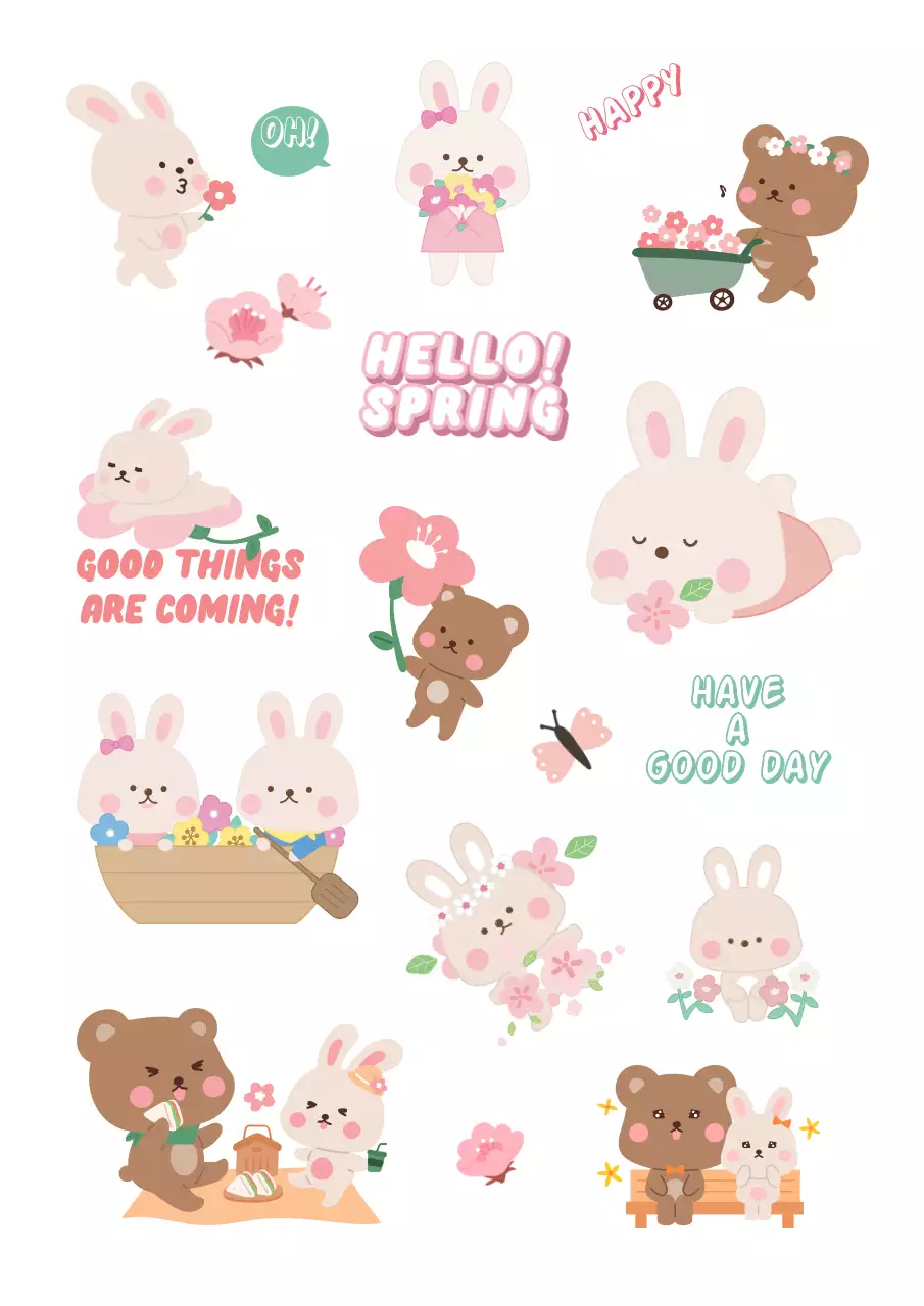 A collection of cute bunny illustrations