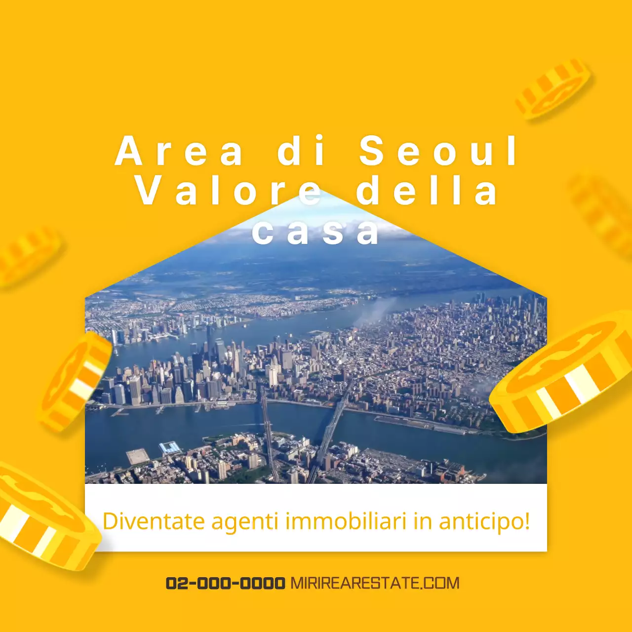 Casa gialla con soldi che cadono fuori Agenti immobiliari Introduzione dei prezzi delle case a Seul