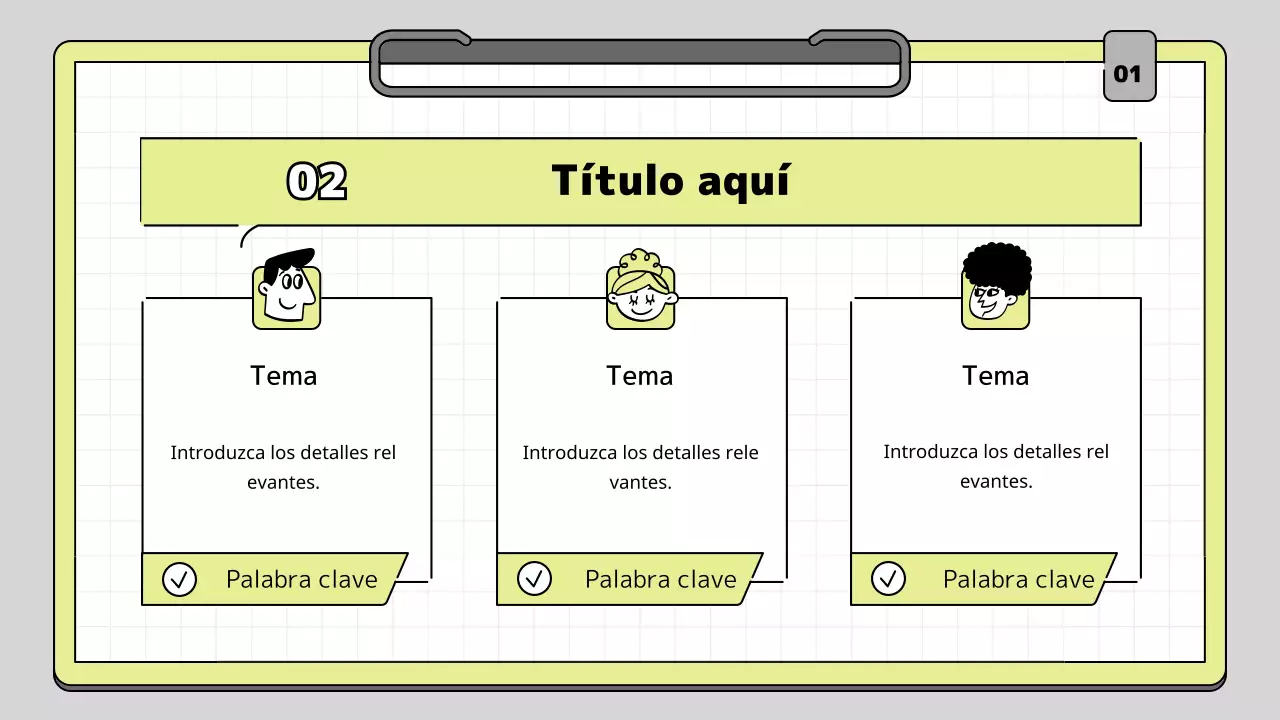 Kit de presentación educativa con concepto de portapapeles en cal y blanco