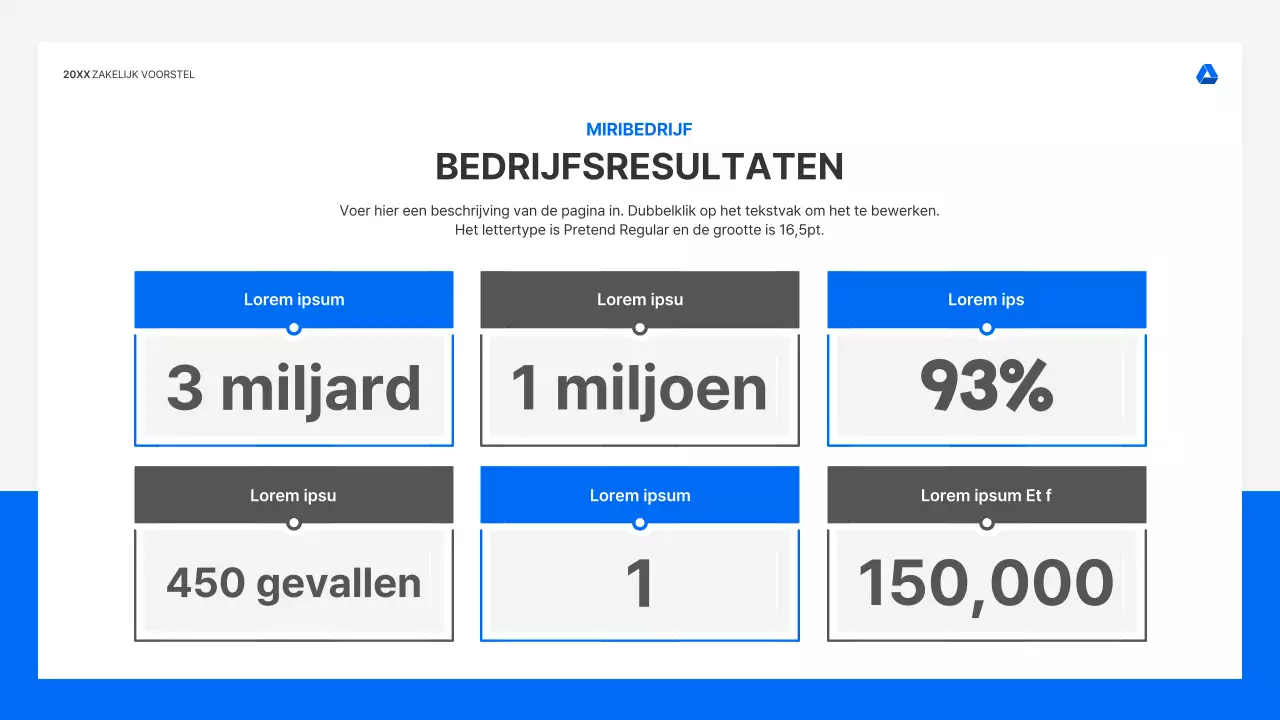Strakke, intuïtieve presentatiekit voor zakelijke voorstellen in blauw en lichtgrijs