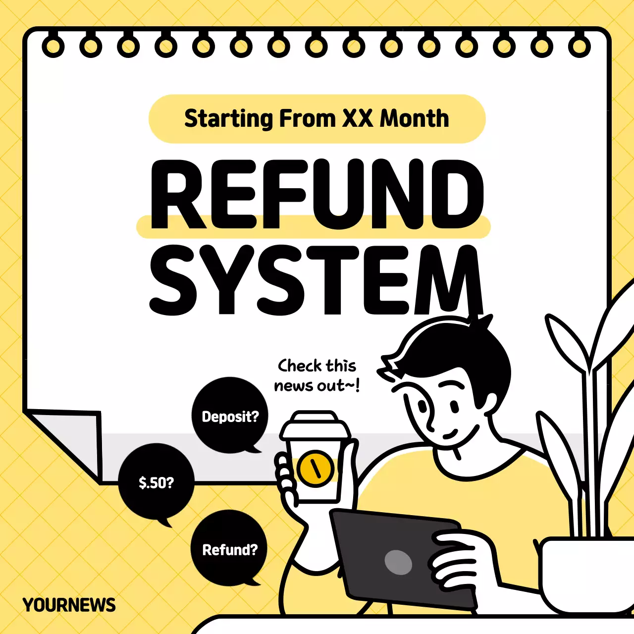 Yellow Modern Refund Announcement Instagram Carousel