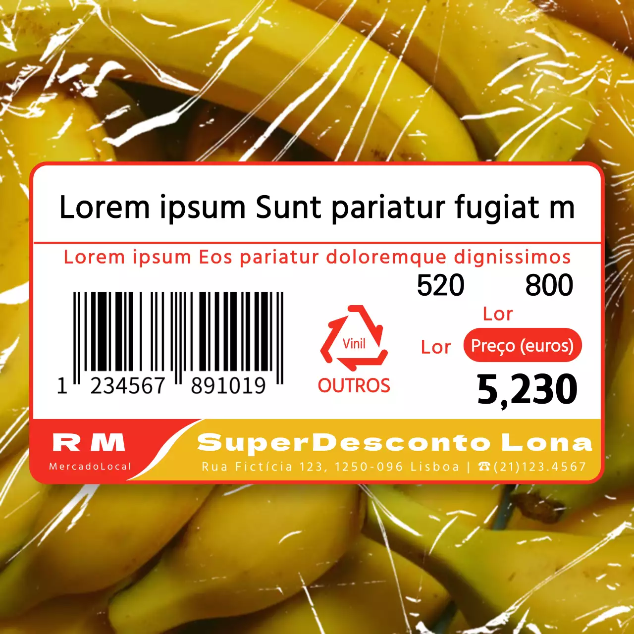 Autocolante simples de mercearia com etiqueta de preço em vermelho e amarelo Banana Squeeze
