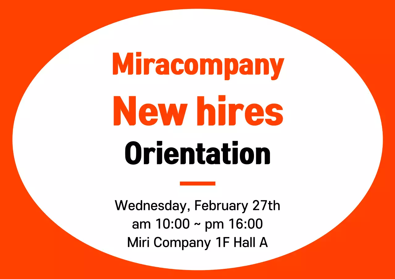 Gaya bingkai sederhana berwarna oranye dan hitam untuk informasi orientasi karyawan baru