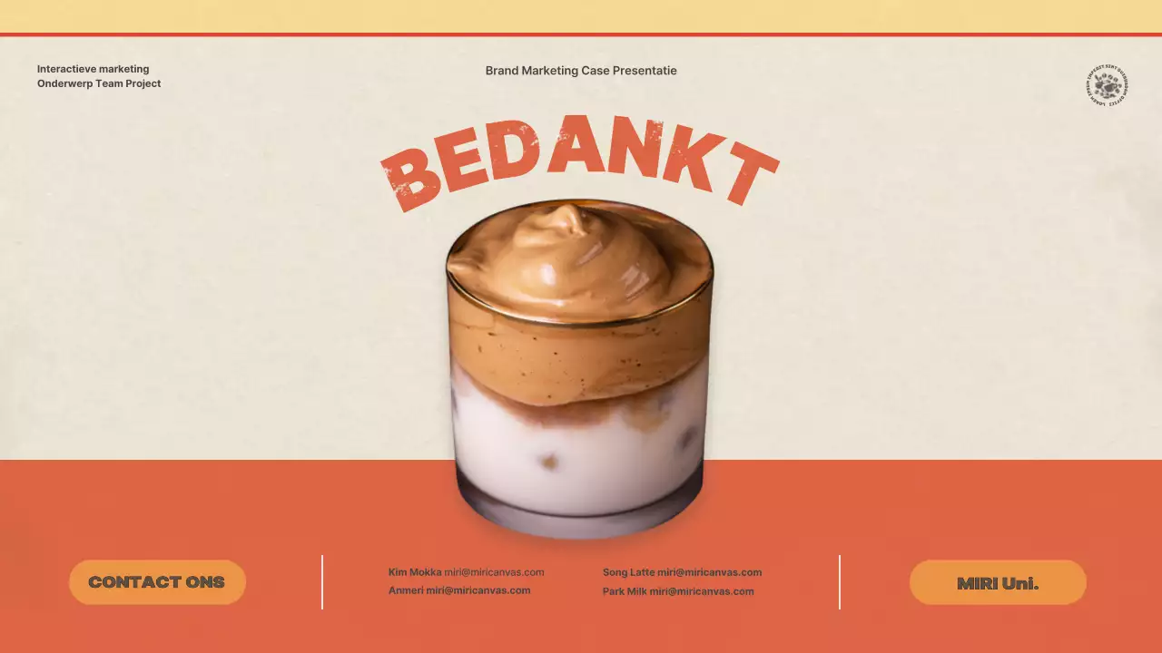 Een casestudy presenteren over de marketing van een cafémerk met een vintage, veelkleurig en geel concept