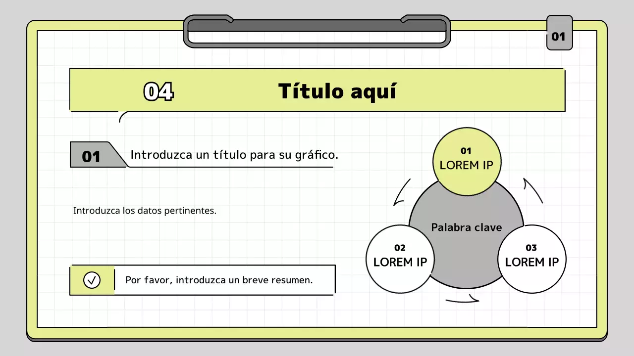 Kit de presentación educativa con concepto de portapapeles en cal y blanco