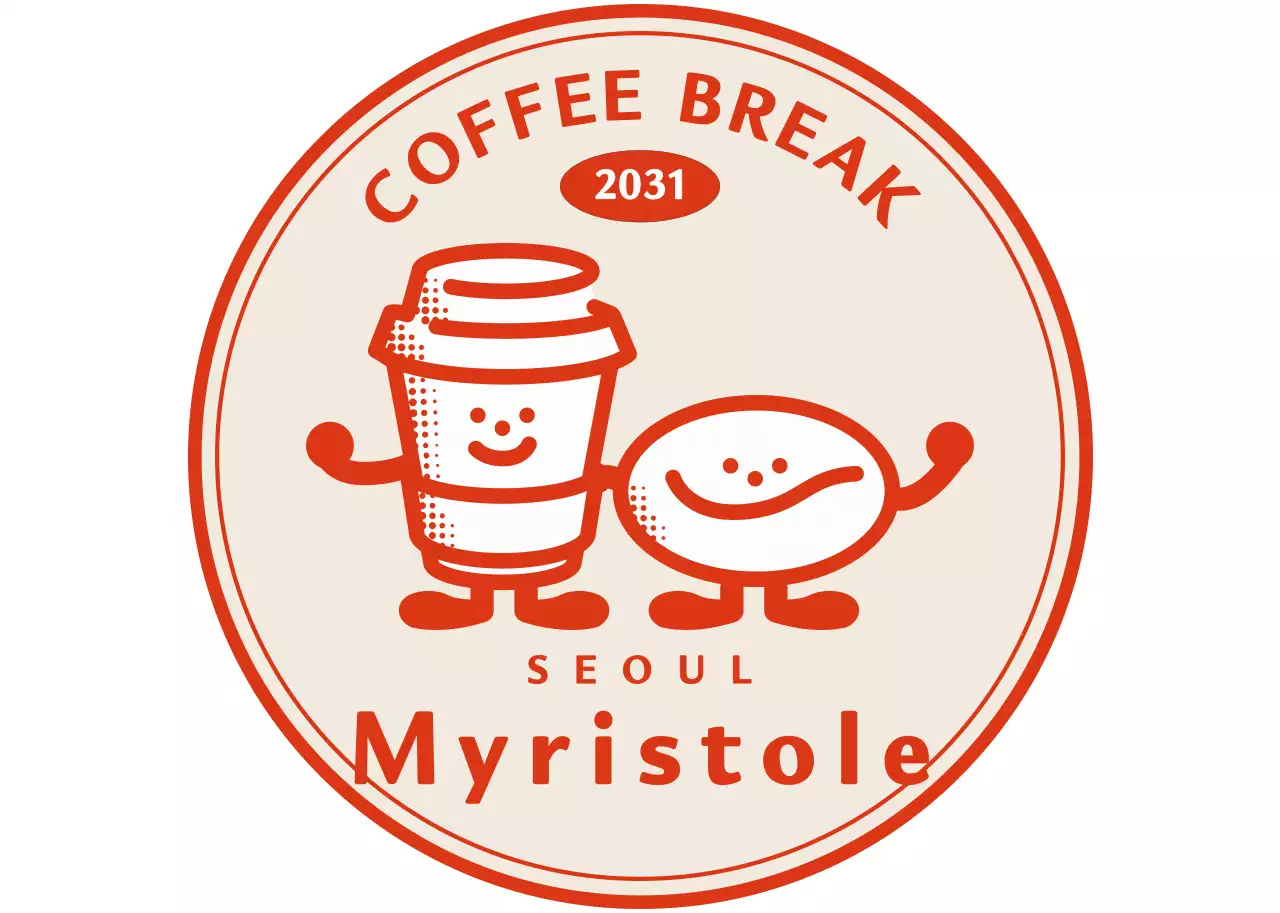 Logo karakter kafe retro dengan warna merah oranye