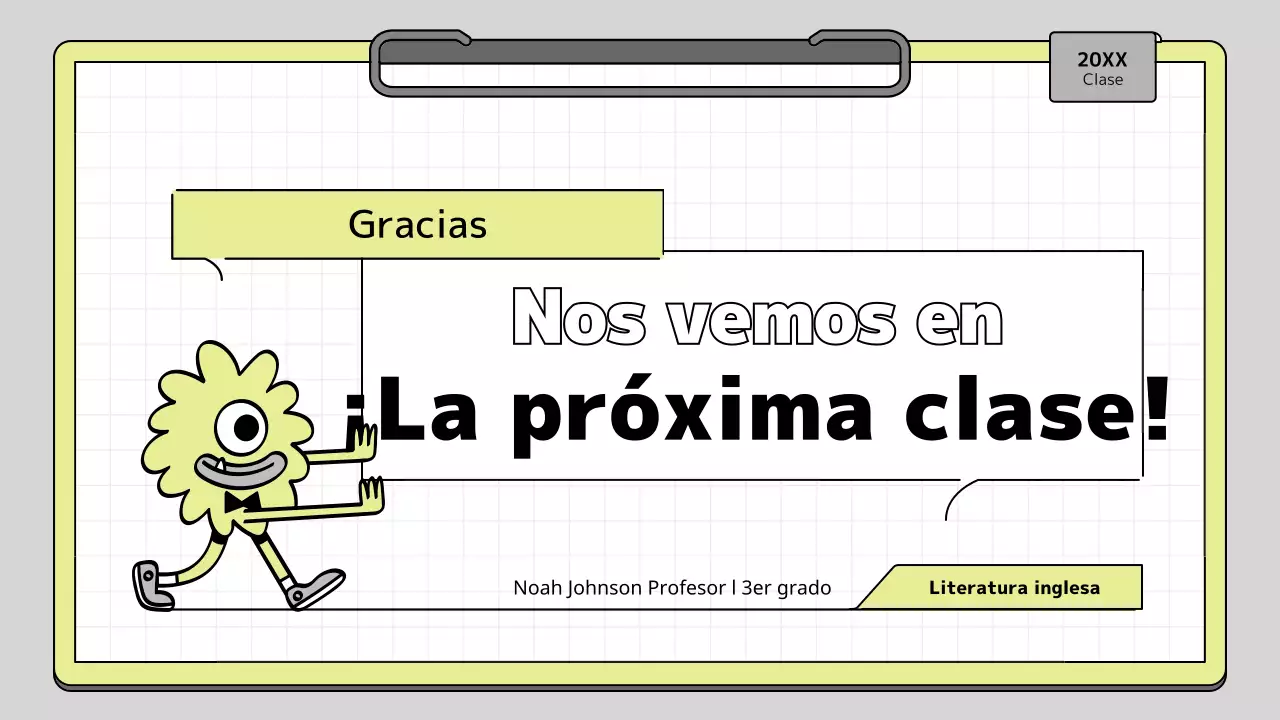 Kit de presentación educativa con concepto de portapapeles en cal y blanco