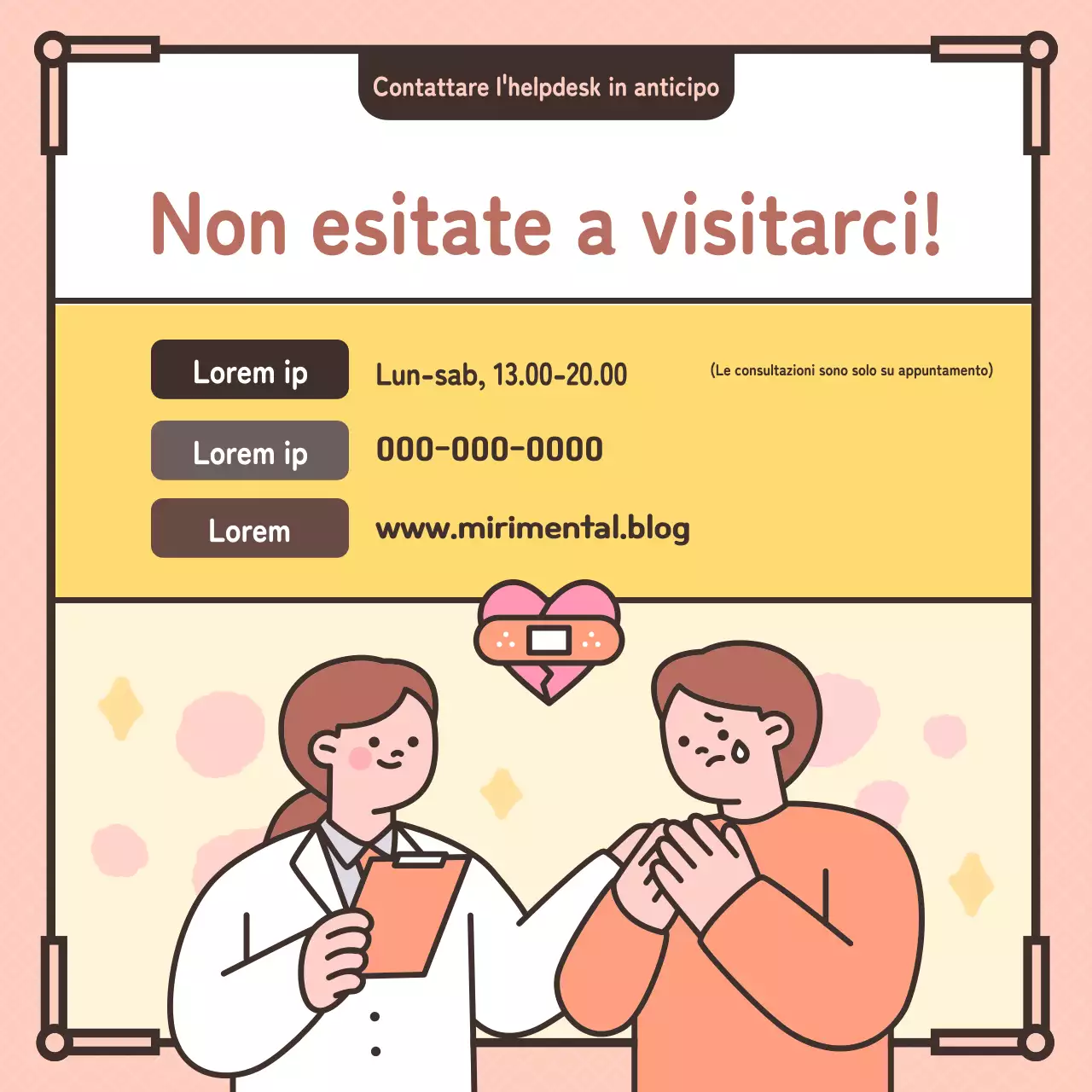 Illustrazione rosa pastello per la promozione di un centro di consulenza psicologica