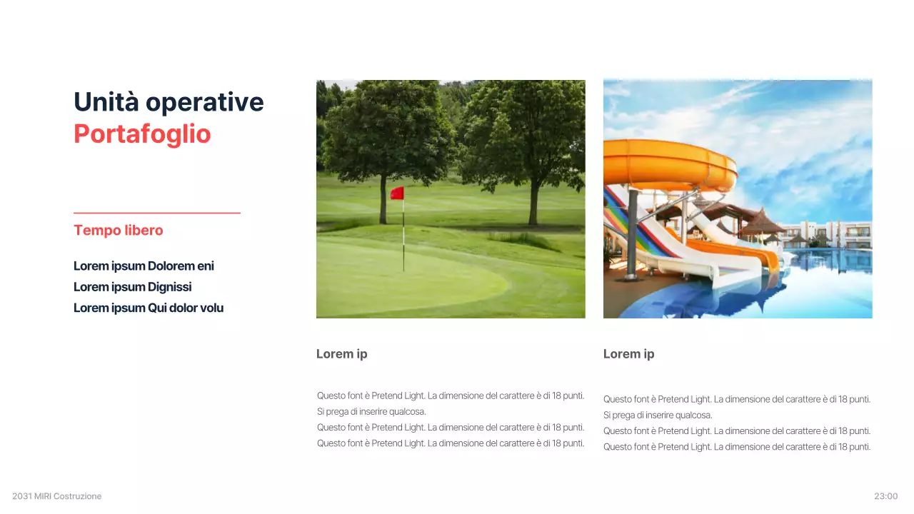 Il brief aziendale di un'impresa di costruzioni per un investimento con un accento di colore navy e rosso pulito