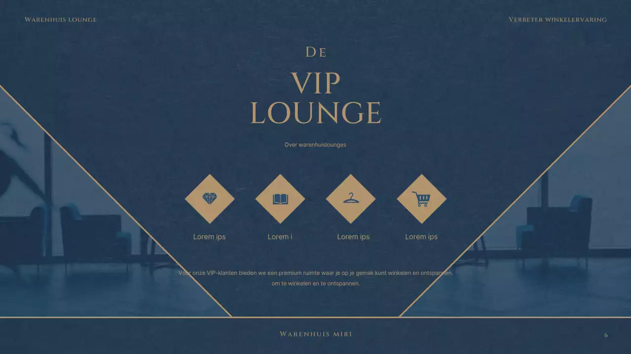 Een luxueuze VIP-club van een warenhuis in rood en marineblauw